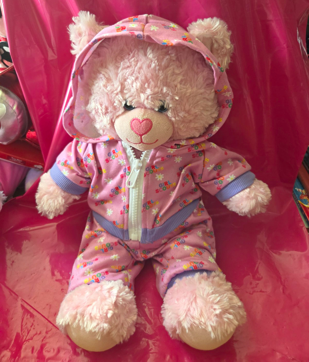 Build-A-Bear Workshop Pink Bear 16" Girl Scouts Plush w/ Hoodie & Pants Outfit